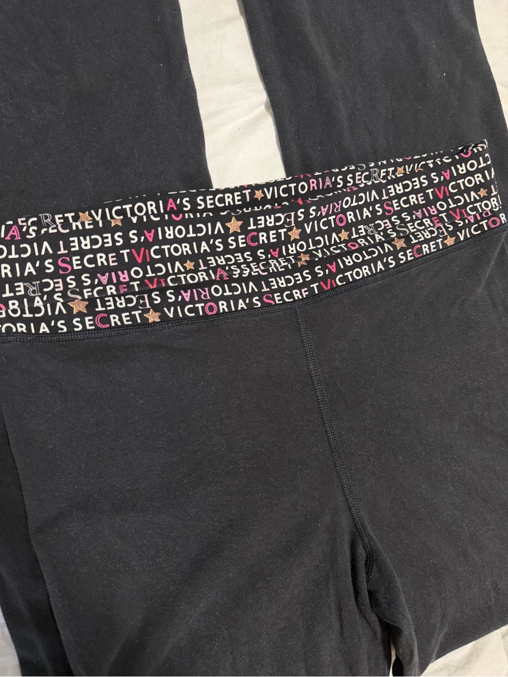 Victoria's Secret Black womens Leggings with Multicolor Logo Waistband